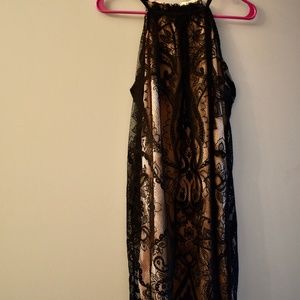 Black lace dress with nude slip